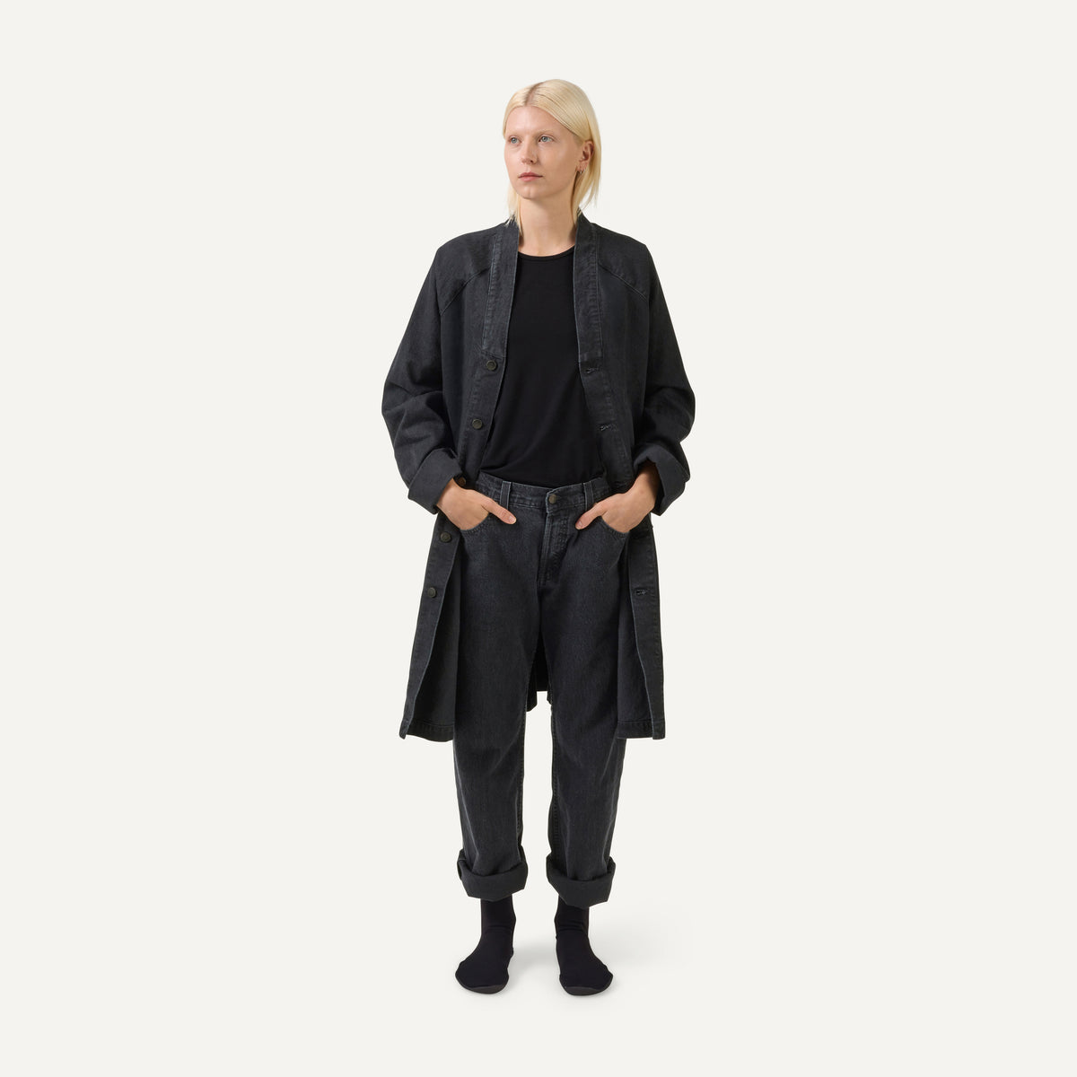 Nomen Nescio 321 Raglan Denim Jacket washed black – model front view